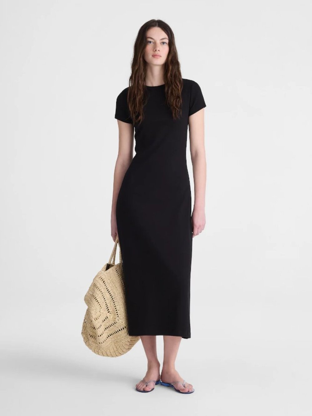 Madewell $88 Crewneck Maxi T-Shirt Dress in Compact Cotton Jet Black Sz XL NWT!